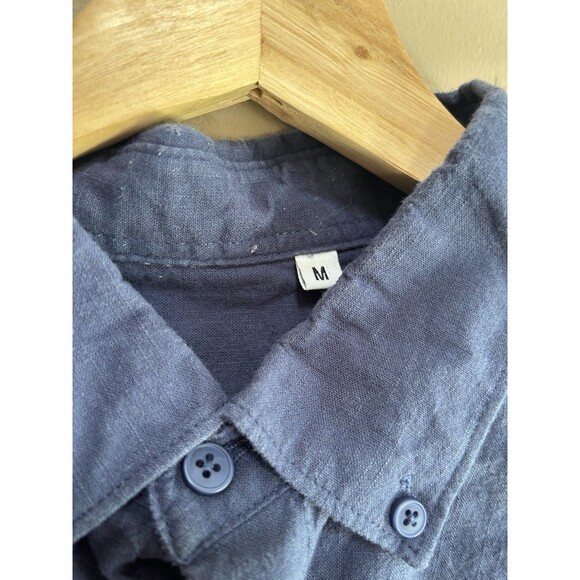 Set of 2 unbranded Men's Size Medium Button Up Linen Shirts Blue Green Casual - Picture 3 of 13